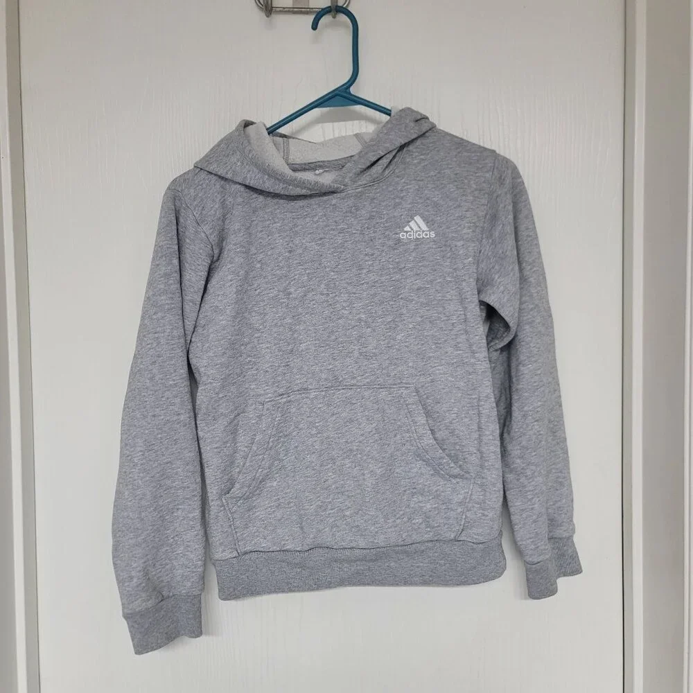 Kids light grey Adidas hoodie - no size tag, fits like a Medium
